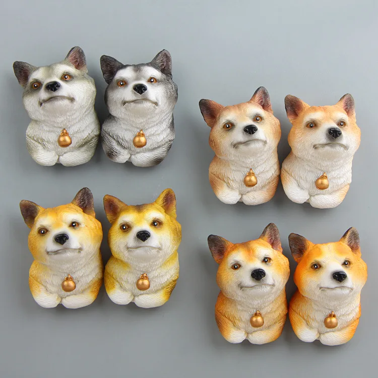 Imitowane zwierzęta Welsh Corgi Pembroke Shiba Inu mały dzwonek pies figurki dekoracja domu magnes na lodówkę naklejki modele zabawki