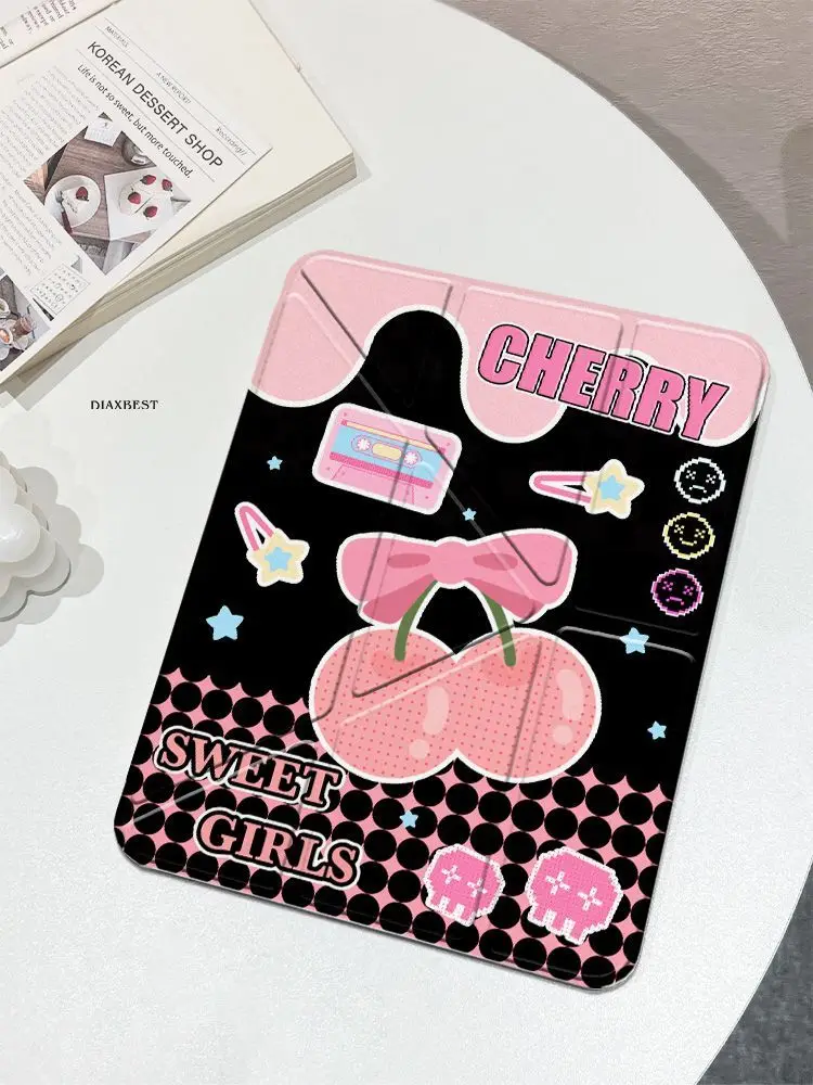 Pink Records Rotate Y Fold iPad Case For iPad Pro 11 13in 2025 iPad Pro 12.9in Air7 10th 11th M4/5 MINI Protective Cover Y2K