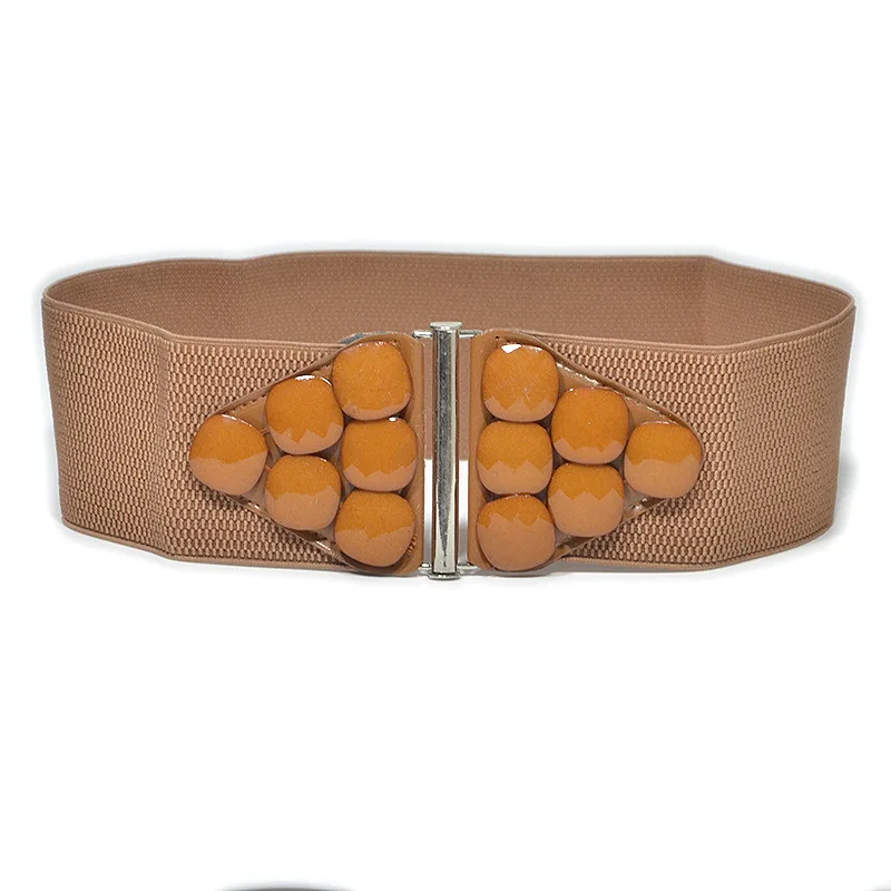 سيدة مطاطا زر حزام الرجعية الأزياء تنوعا الزخرفية واسعة Cummerbunds الأحمر البني البيج الاكريليك الخرز شخصية حزام