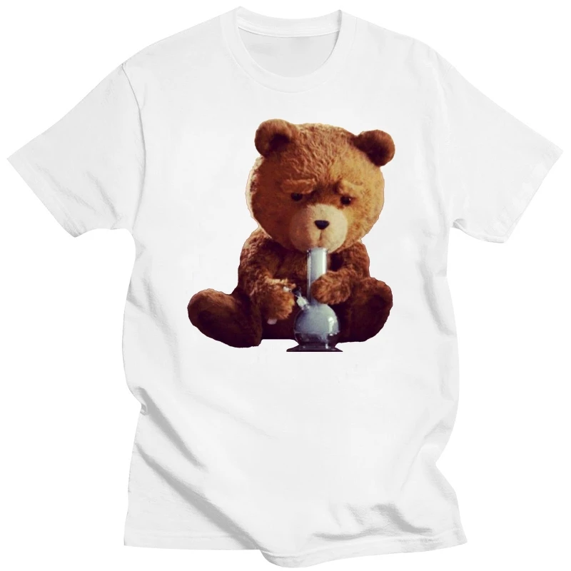 2022 Fashion T Shirts Funny Teddy Bear Smoking Bong Short Sleeve Casual Men Fashion O-neck  Cotton T-Shirts Tee Top