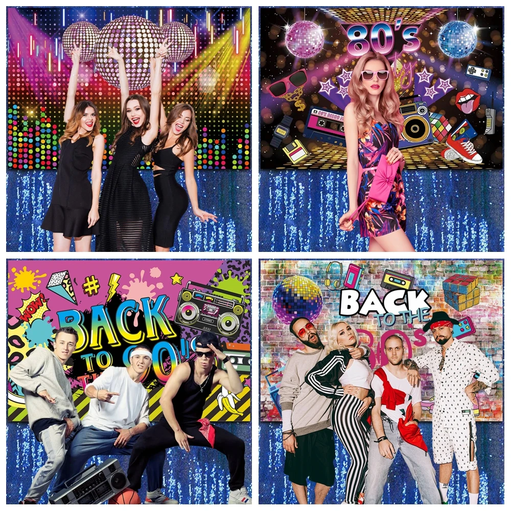 Back To 80's ’ 90's Theme Party Photography Backdrops Music Disco Backdrops Graffiti Neon Glow Photo Studio Background HD-01