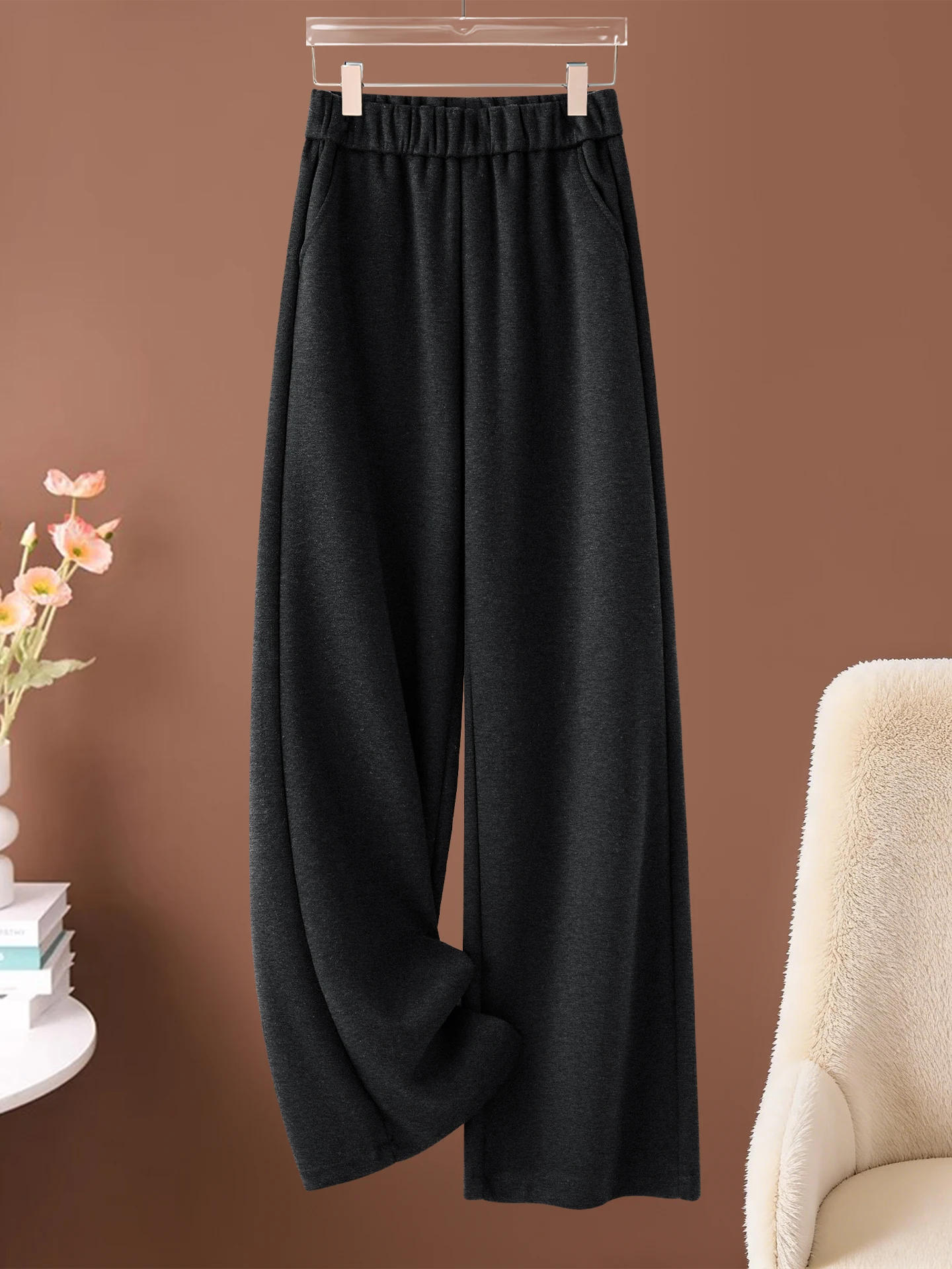 Women's Soft Woolen Wide Leg Pants Autumn Winter New Style High Waist Loose Drape Casual Straight Rice Noodle Pants