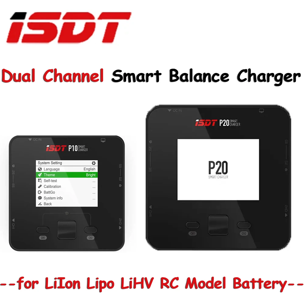 

ISDT P10 P20 250WX2 10A 500WX2 20A DC Dual Channel Smart Balance Charger Discharger for LiIon Lipo LiHV RC Model Battery Charger