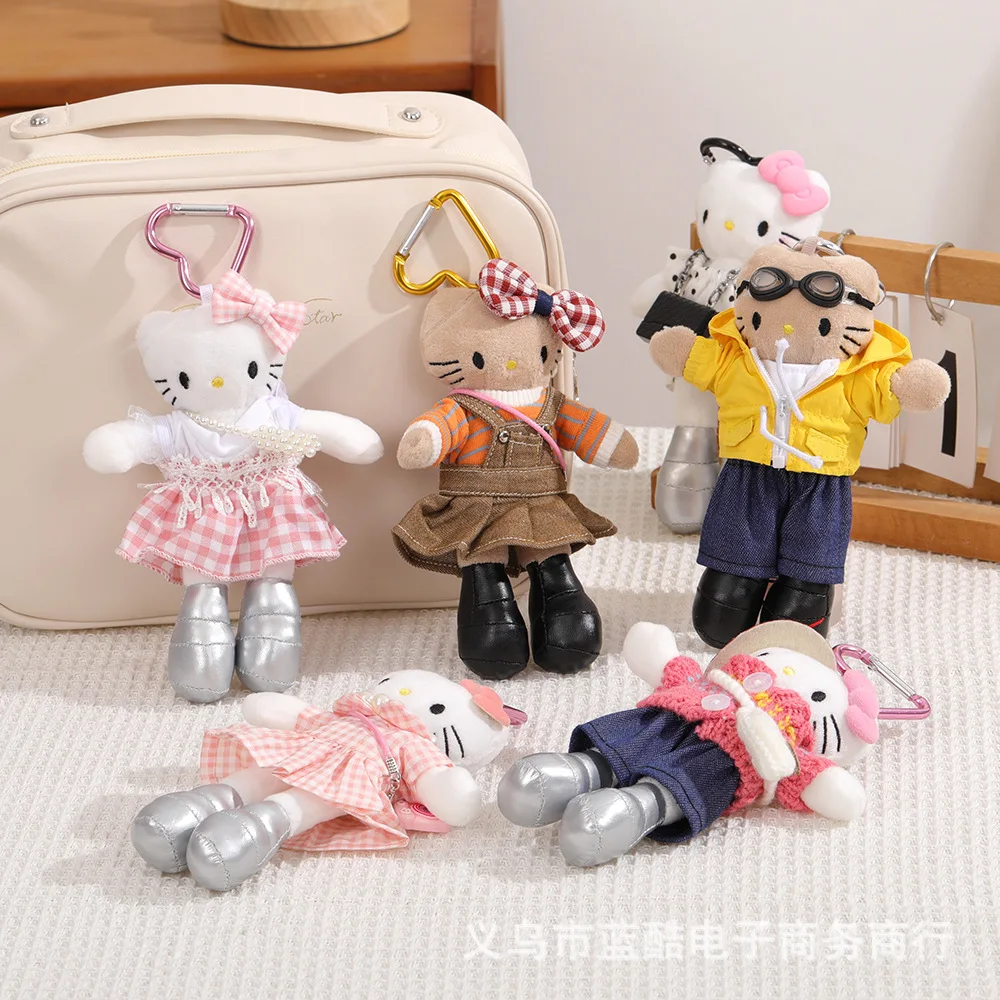 Hello Kitty lange benen pluche pop hanger schattig gradiënt blauw pluizig speelgoed sleutelhanger meisje rugzak decoratie cadeau