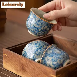 1PCS Chinese Blue and White Ceramic Teacup Anti Scaling Handmade Flowers Porcelain Tea Bowl Travel Meditation Cup Tea Set 70ml