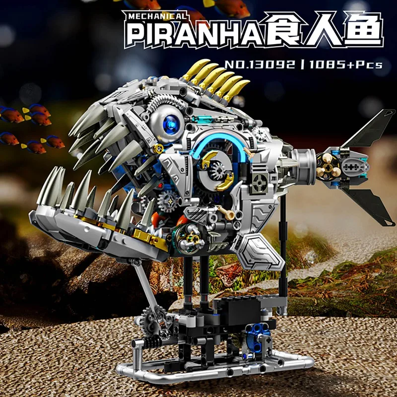 13092 1085 STKS Mechanische Piranha Vis Model Unieke Dierlijke Bouwstenen voor Creatieve Decoratie DIY Montage Kit Speelgoed