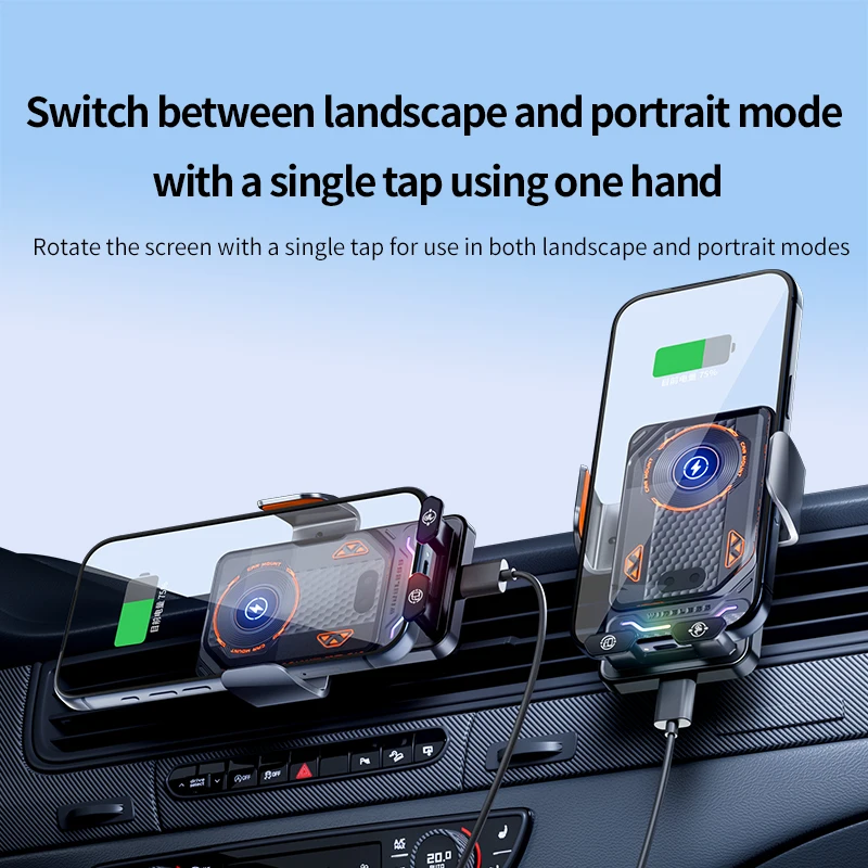 15W Auto Sensor Wireless Car Charger Mount RGB Carbon Fiber Phone Holder Fast Charge for All Smartphones Car Air Vent Dashboard view 5