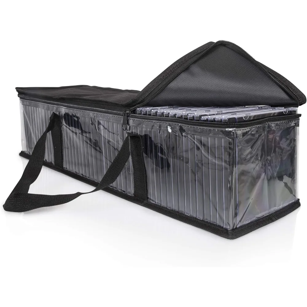 Torby do przechowywania płyt CD - 2 sztuki przezroczystych plastikowych etui na płyty muzyczne - Wytrzymałe, szyte, mocne uchwyty, mieści 96 albumów i filmów