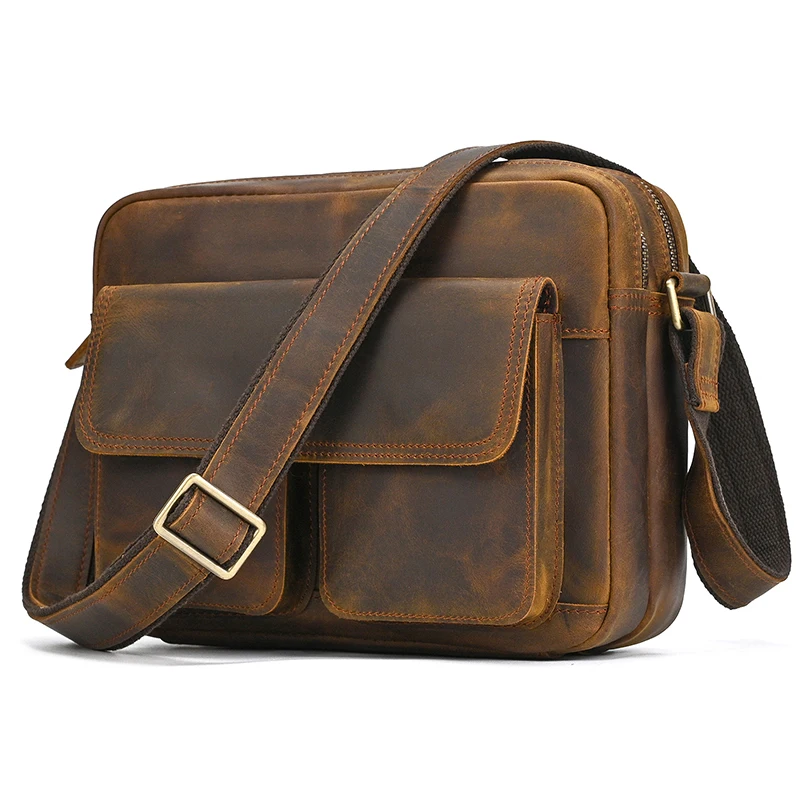 

Vintage Fashion Men's Leather Shoulder Bag Real Cowskin Sling Bag Crossbody Men's Bags Messenger Bags Crazy Horse Leather Male