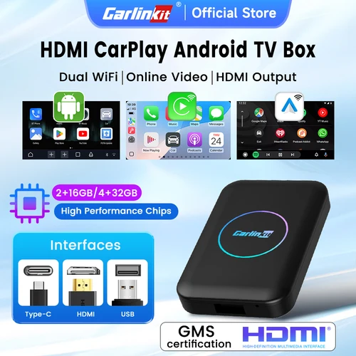 2025 CarlinKit HDMI Android Ai Box inalámbrico Carplay Android Auto para Youtube Netflix IPTV 5 en 1 WIFI 5GHZ USB A Plug And Play
