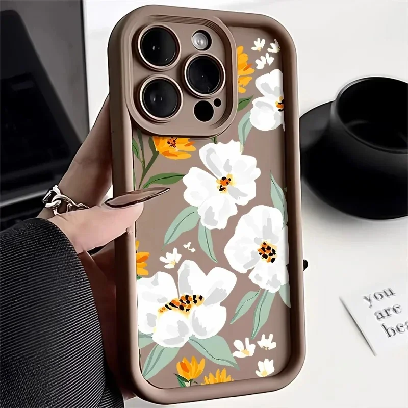 Phone Case for Samsung A15 A35 A55 A54 A13 A33 A14 A53 A34 5g A32 A52 4G Case Galaxy S23 S22 S24 Ultra S21 FE Matte Flower Cover