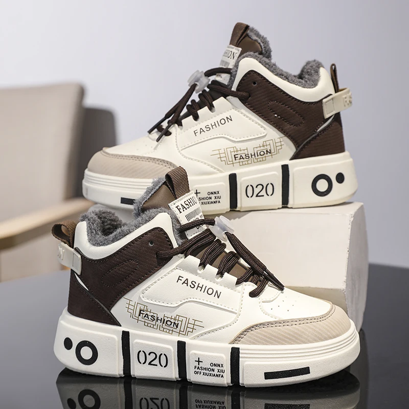 

Parent-child high top non-slip shoes for boys 2024 winter new children and students with cashmere warm cotton shoes