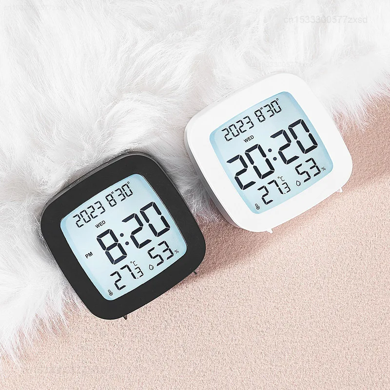 LED Alarm Clock for Bedside Wake Up Digital Table Calendar with Indoor Room Temperature Thermometer Humidity Hygrometer