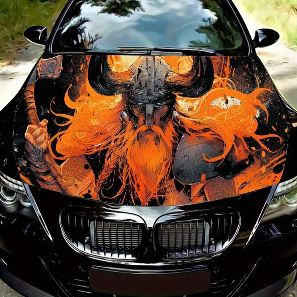 Dominant Viking Warrior PVC Car Vinyl Wraps for Trucks, Cars & SUVs, Self-Adhesive Waterproof Car Hood Decal, Decorative Scratch