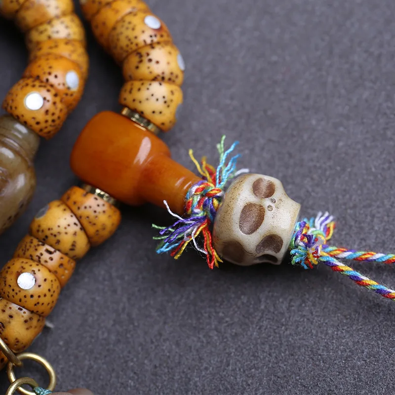 108-Moon Bodhi Beads, Old Material, Yak Bone, Three-Way Red Agate Accessories