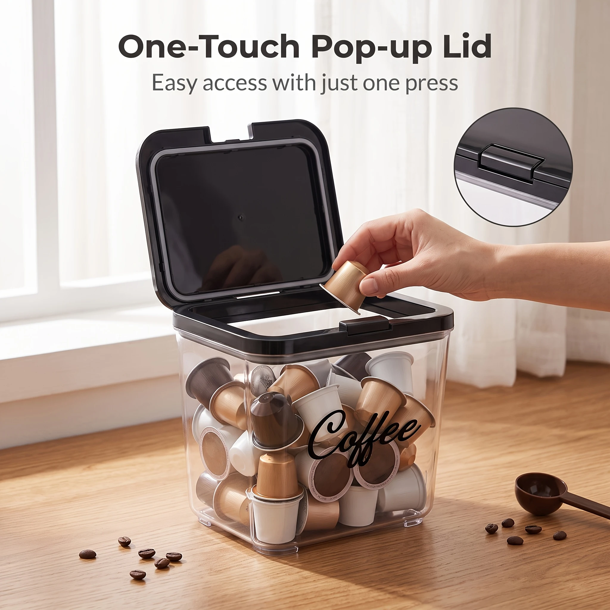 Clear Coffee Pod Baskets Coffee Pod Holder with Lid, Coffee Capsule Organizer Storage Container for Countertop, Kitchen Cabinet