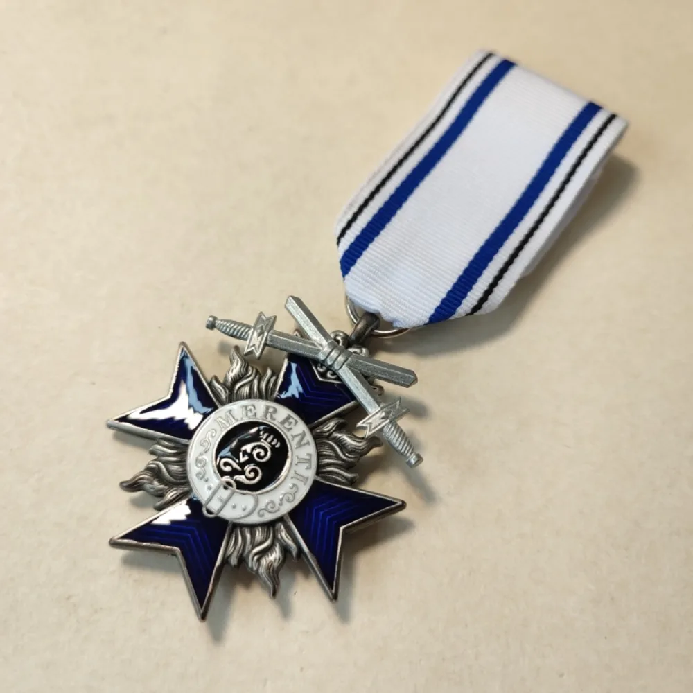 Réplica a nivel de museo de la Cruz de Mérito Bávara, Medalla Alemana con Cinta, Versión Envejecida Plateada, Decoración, Artesanía, Colección, Regalos