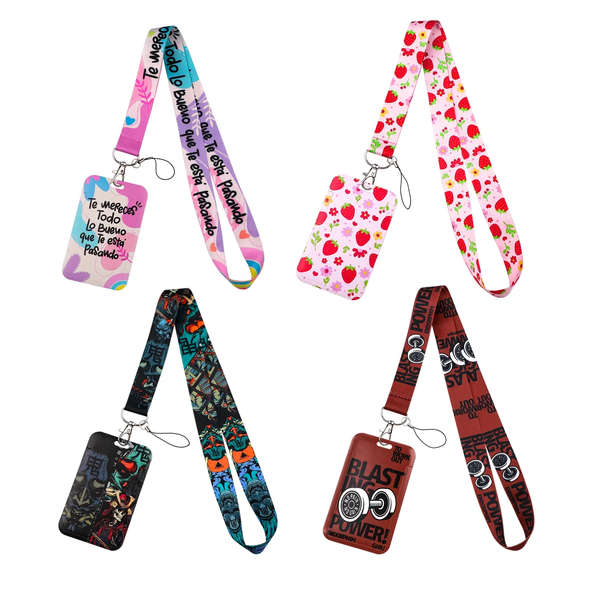 Strawberry Gym Fitness Quote Lanyard Strap Keychain Card Cover Badge Holder Mobile Phone Hang Rope Keyring Accessories Gifts