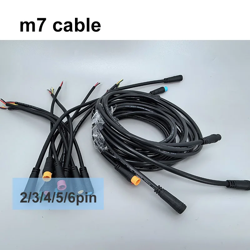 0.2m 1m m7 2 3 4 5 6 Pin 7mm 1 male to female male plug cable Connector Waterproof Sensor E-bike Electric bicycle cord O21
