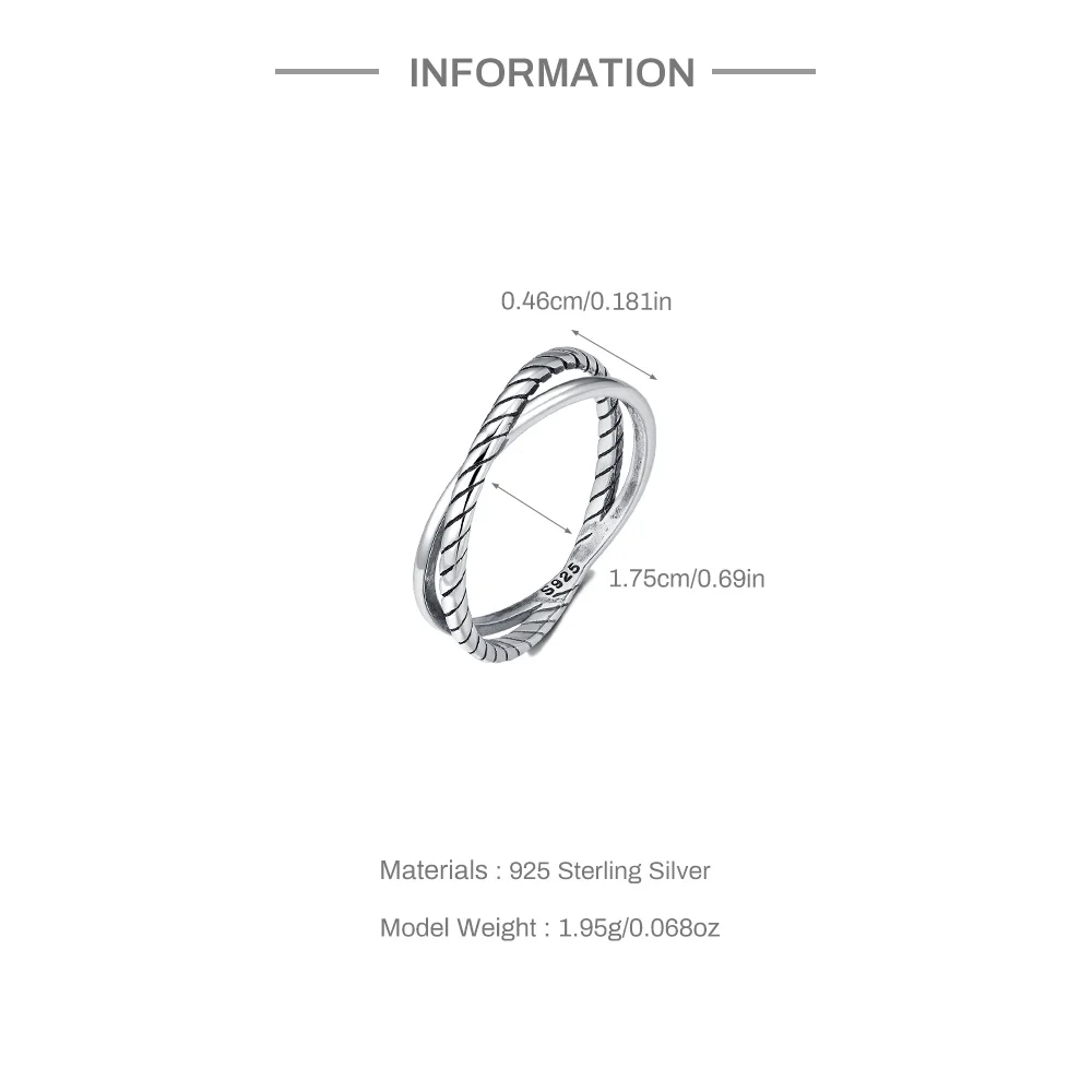 Aide S925 Sterling Silver Rings New Fashion Cross Twist Rope Solid Argentum INS Hot Handmake Finger Ring Jewelry for Men Women