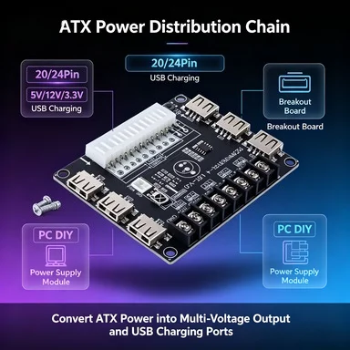 ATX Power Adapter Board Desktop Chassis, USB Fast Charging Module with Type-C, 20/24Pin Compatible 5V 2.1A