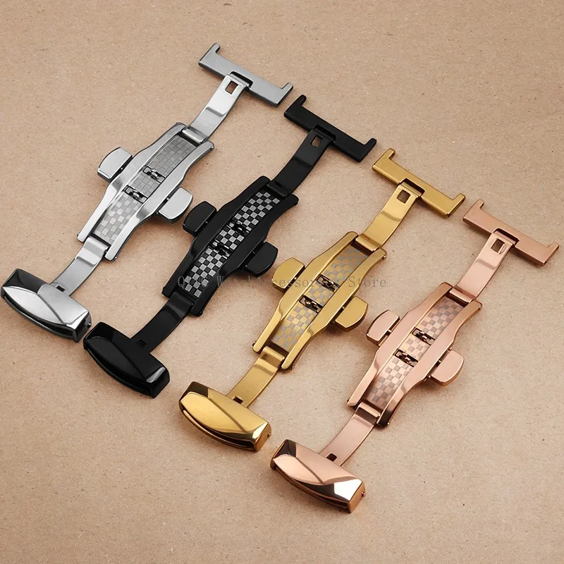 10/12/14mm 16mm 20mm 22mm Automatic Push Button Fold Clasps Stainless Steel Butterfly Deployment Watch Buckle Strap Metal Button