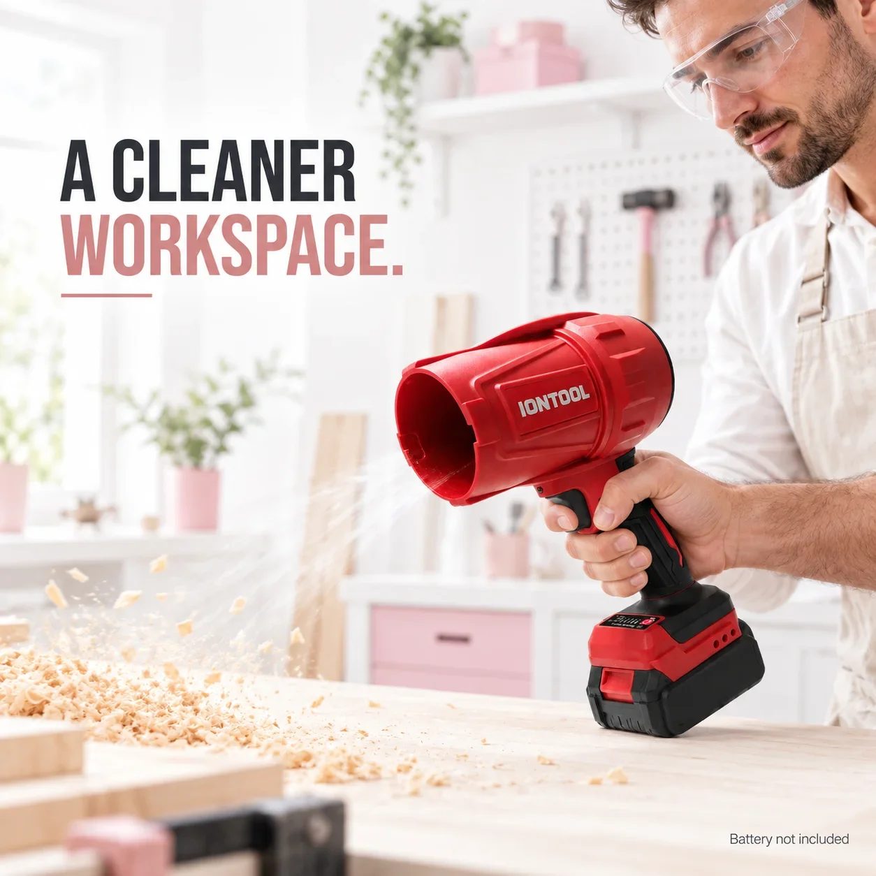 IONTOOL Handheld 350W Red Cordless Blower For Truck Bed Clearing and Campsite Cleaning and Tent Floor Sweeping and Rug Cleaning