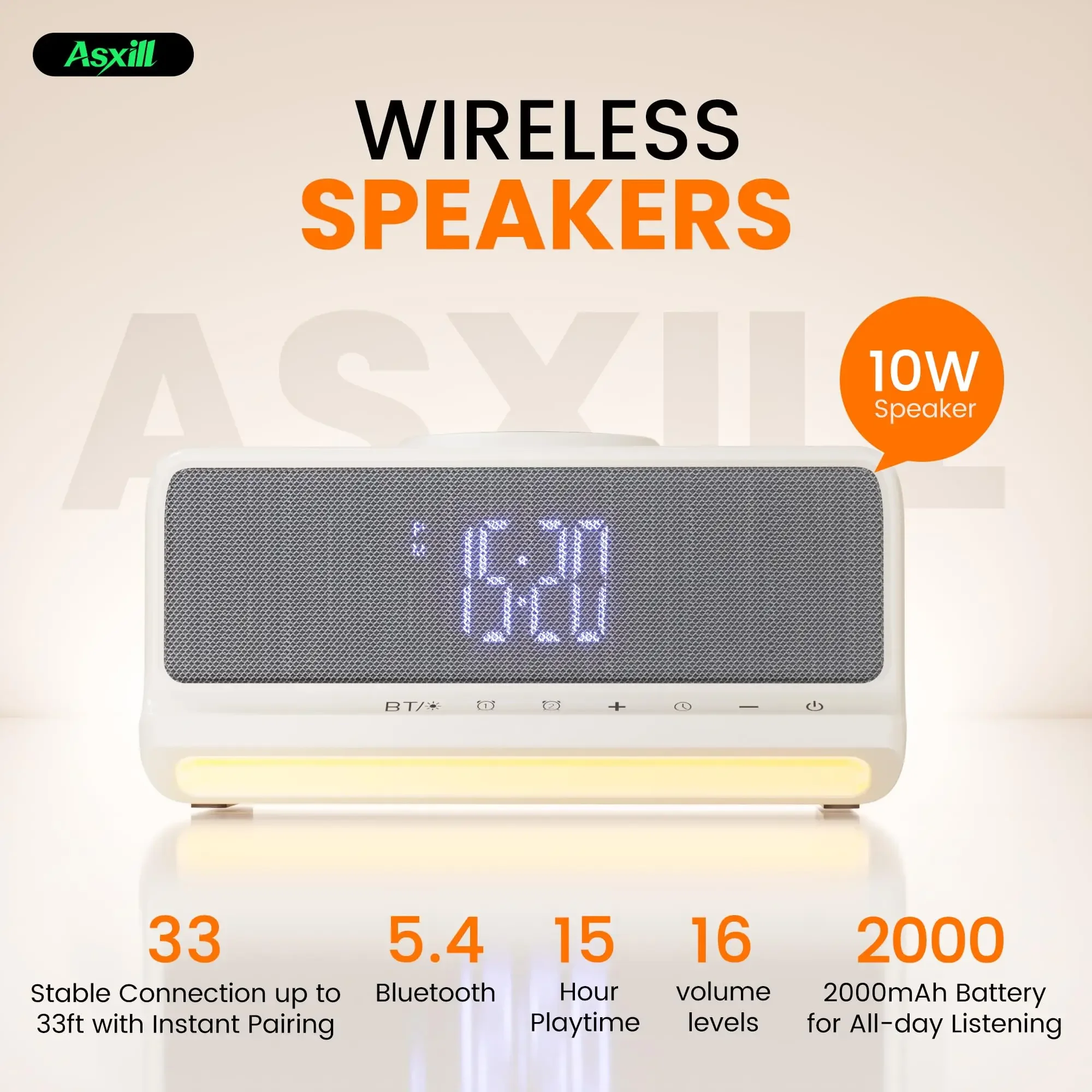 

W607 Desktop Bluetooth Speakers with 15W Wireless Charger, Dual Alarm Clock, Touch Night Light, 360° Surround Sound for Home