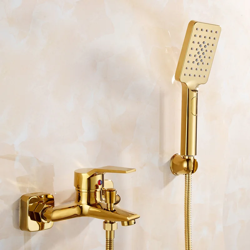 Bathroom Bathtub Hand Shower Faucet Wall Mounted Rain Shower Mixer Tap Golden Antique Copper Bathtub Hot And Cold Faucet