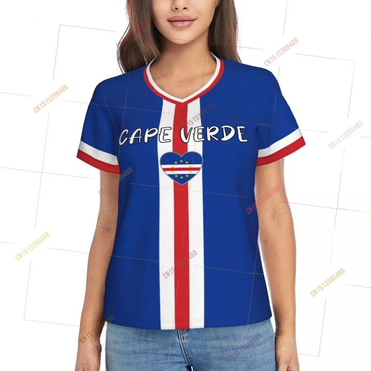2026 CAPE VERDE Flag Shirts Women Patriotic Tee Tops V-Neck Short Sleeve Summer Soft Breathable Lady Y2k T-Shirt