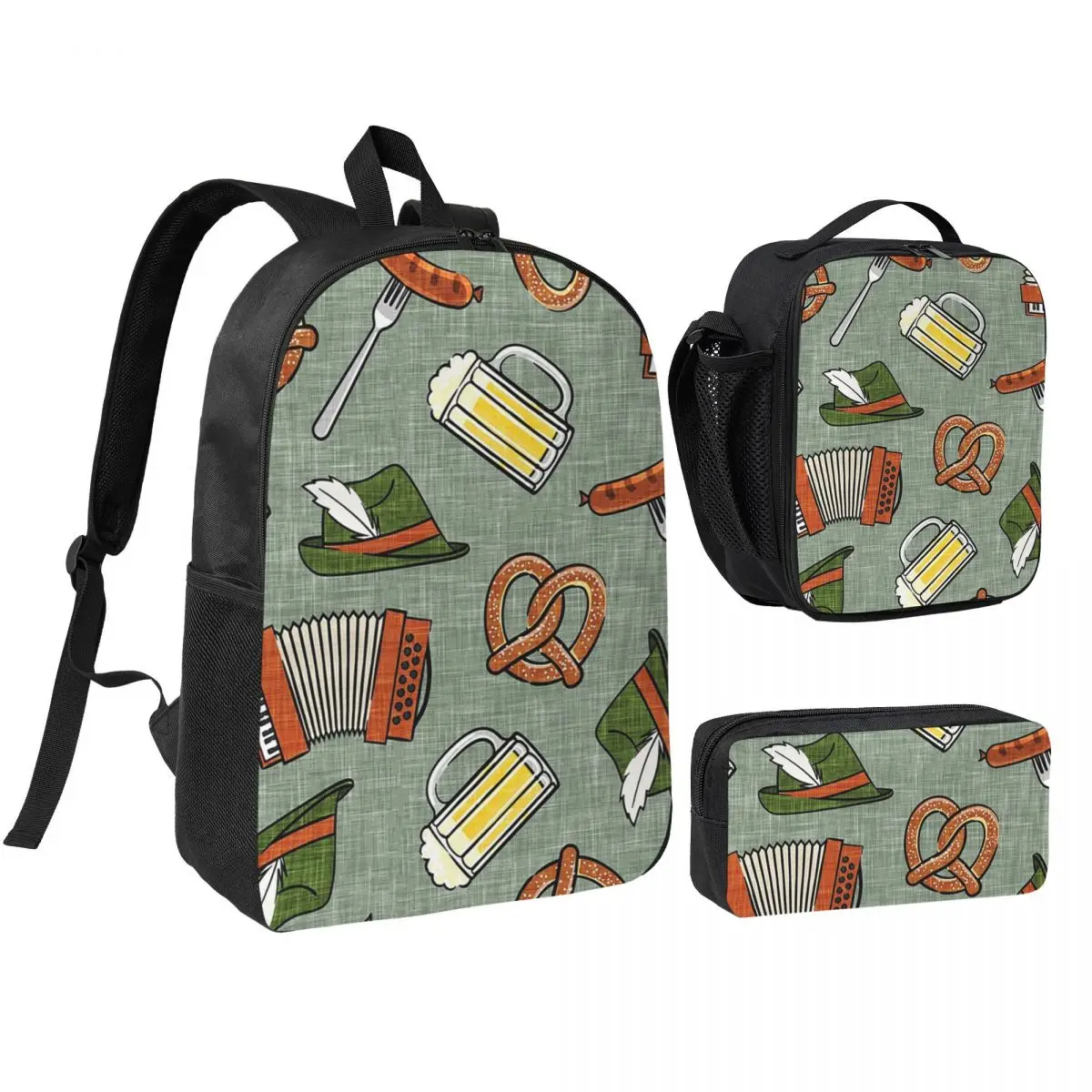 

Oktoberfest - Sage Backpack Boys Girls BookBag School Bag Shoulder Bags 3ps Insulated Lunch Bag Pencil Case