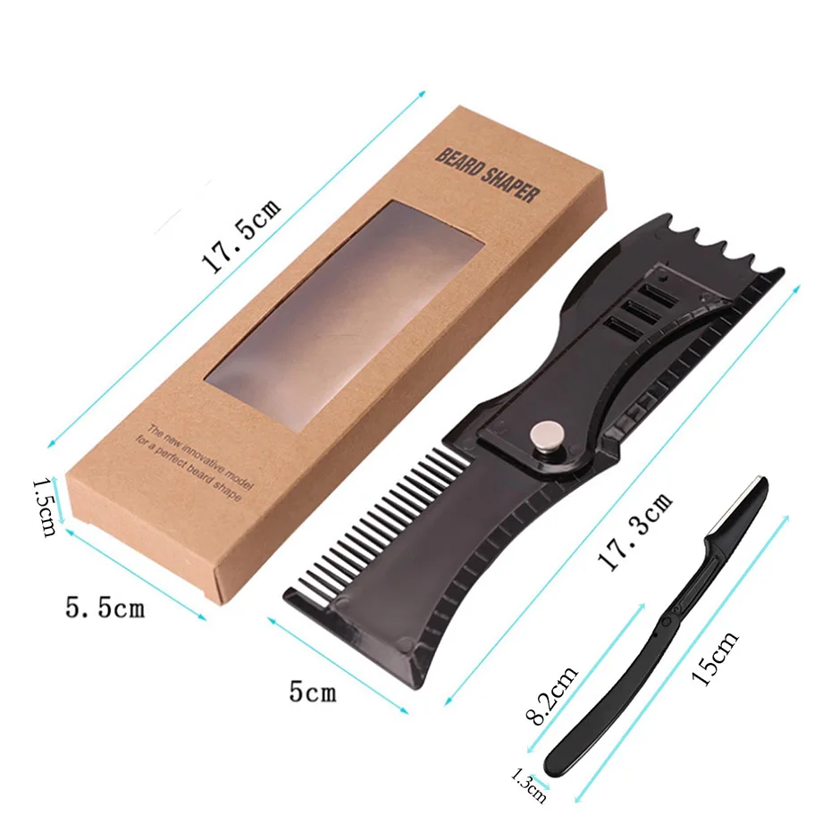 Adjustable Beard Shaper Comb Kit, Razors, Complete Shaping, Styling Tool, Stencil, Guide Template, Barber, 3Pcs