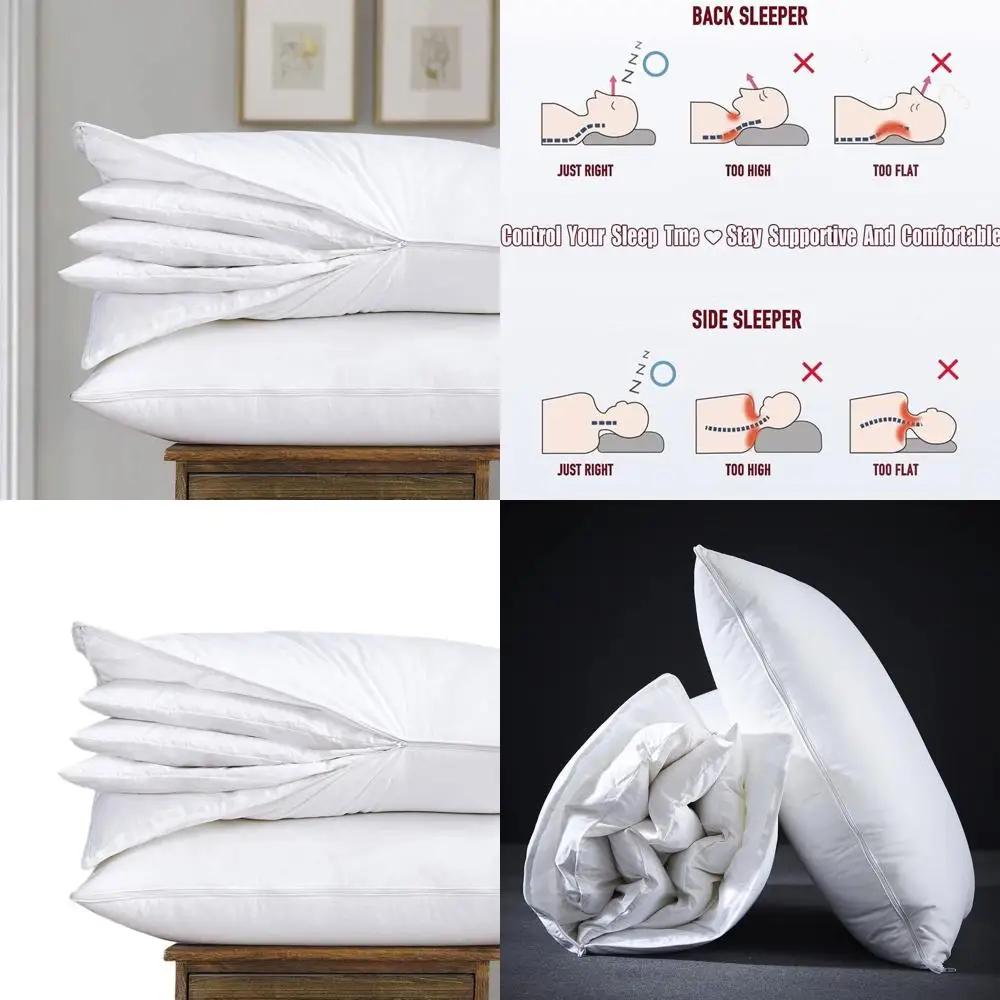 

Queen Size Premium Goose Feather Pillows, Adjustable Layers, 100% Cotton Covers, Set of 2