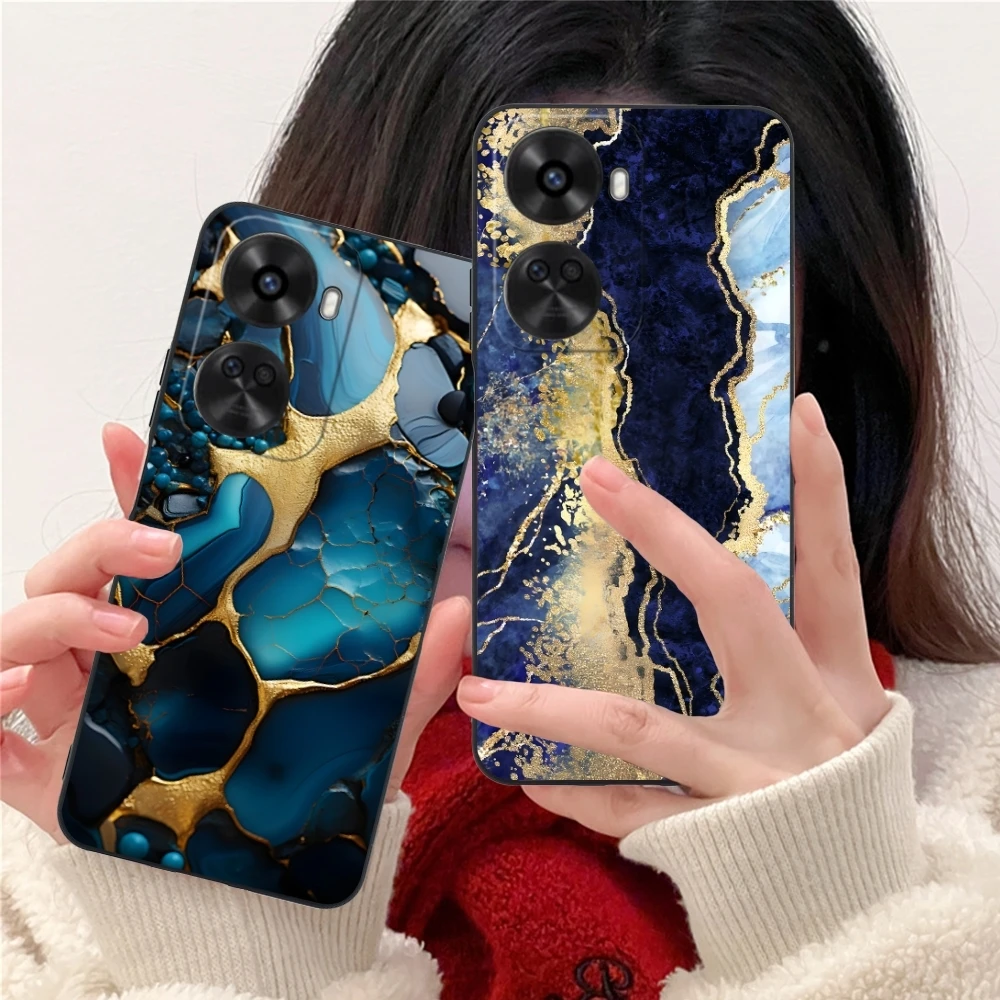 Luxury Golden Stone Mobile Cell Phone Case for Huawei Nova 12 11 10 9 8 7 Pro SE 5G Black Soft Phone Cover Shell