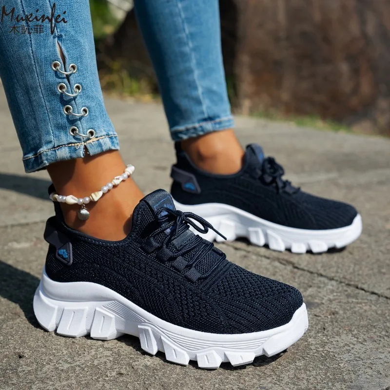 

Women's 2025 Spring Knitted Shoes Lightweight Breathable Mom Shoes Plus Size Comfort Non-Slip Casual Flat Sole Slip-On 36-43