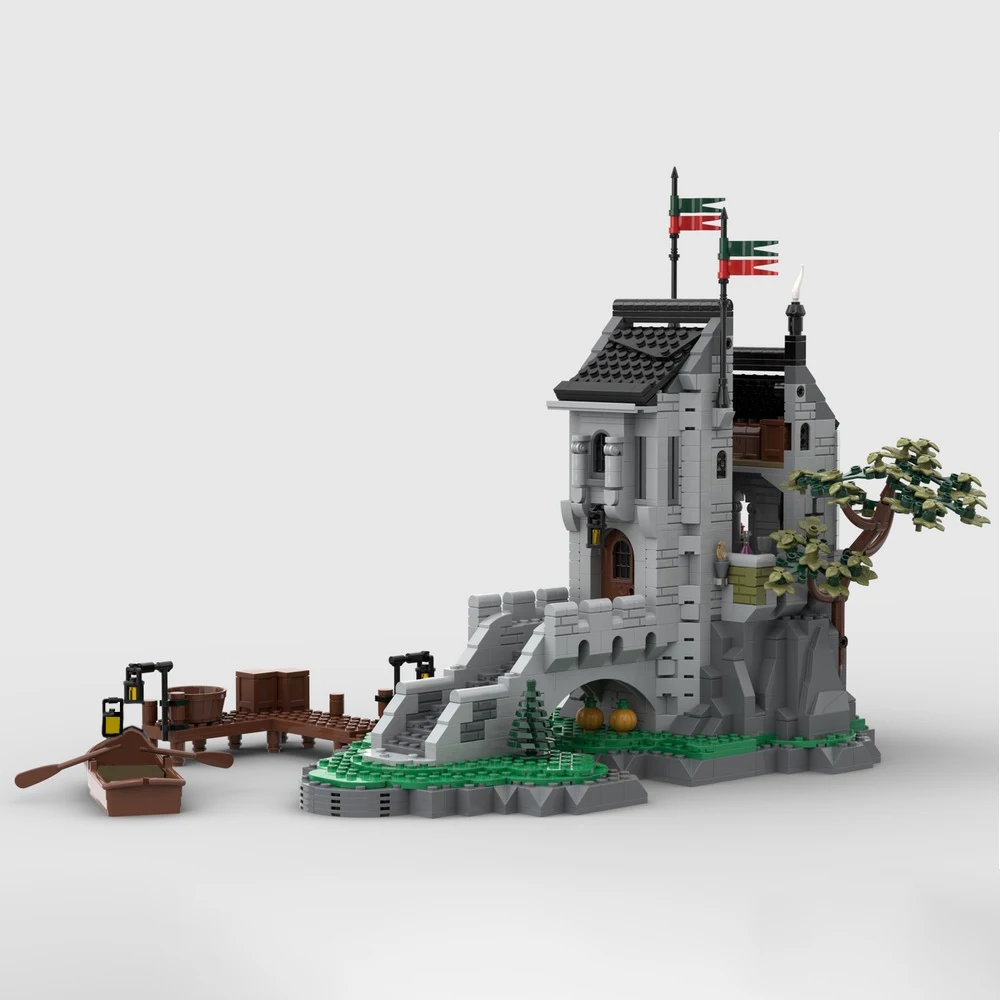 

1383 шт. MOC Wolf Pack Watchtower, средневековая архитектура, модель с видом на улицу, строительные блоки «сделай сам», детские игрушки, Рождественский подарок