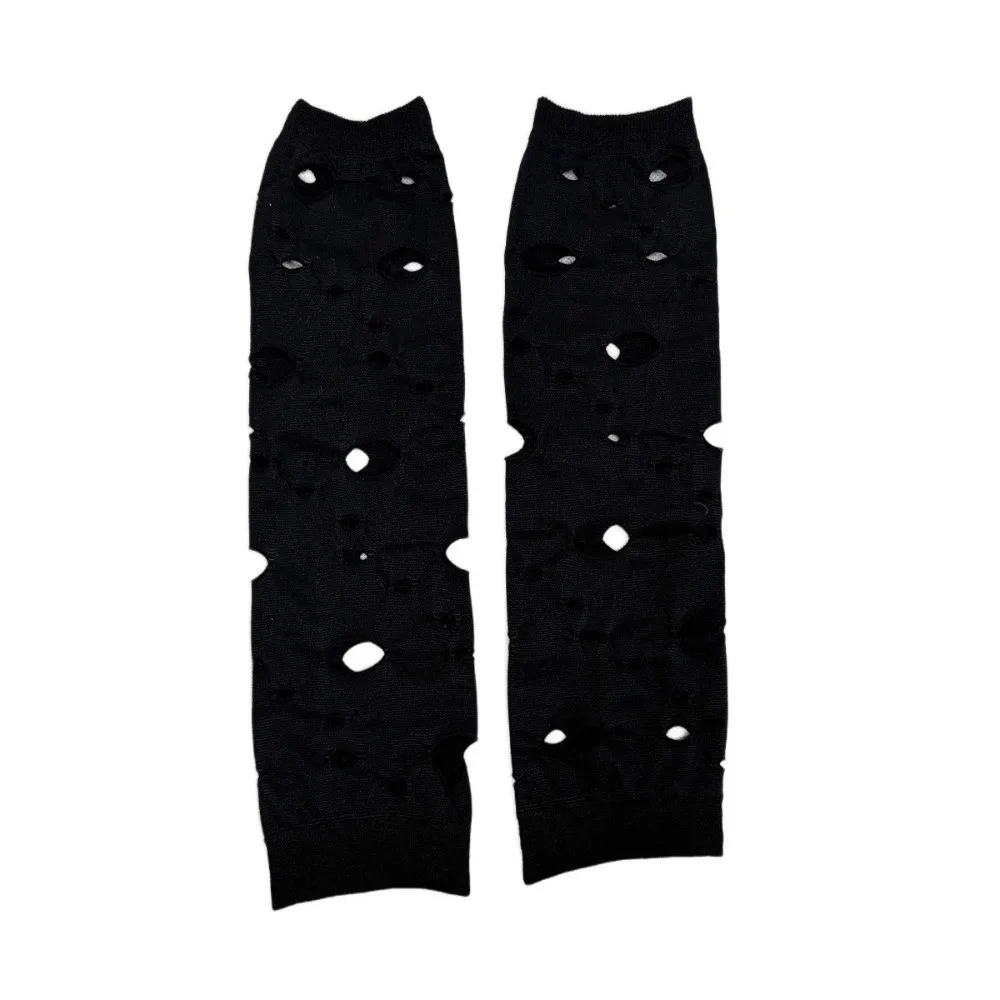 Sleeve Covers Ripped Arm Warmers Black Hollow Fingerless Gloves Knitted Soft Hand Sleeves Party