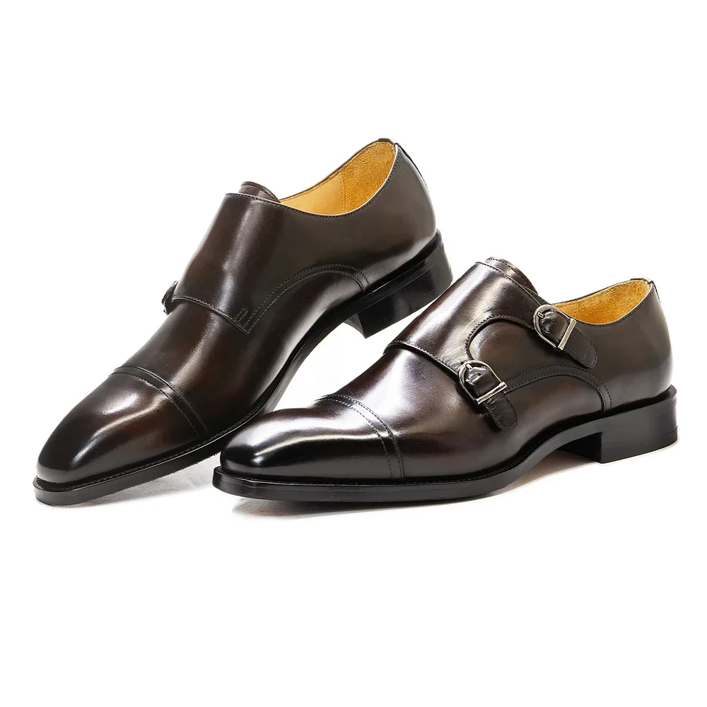 Chaussures de luxe en cuir véritable pour hommes, Double boucle, sangle de moine, chaussures formelles classiques à bout compensé, pour robe de mariée et de bureau