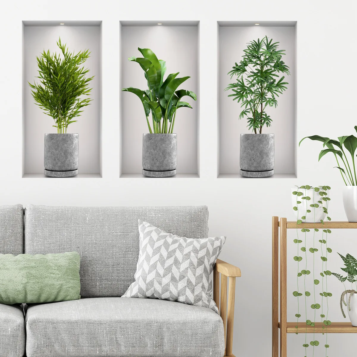 3Pcs/Set Fake Green Plants Potted Plant 3D Wall Stickers Living Room Study Office Waterproof Vinyl Decor Self Adhesive Decals