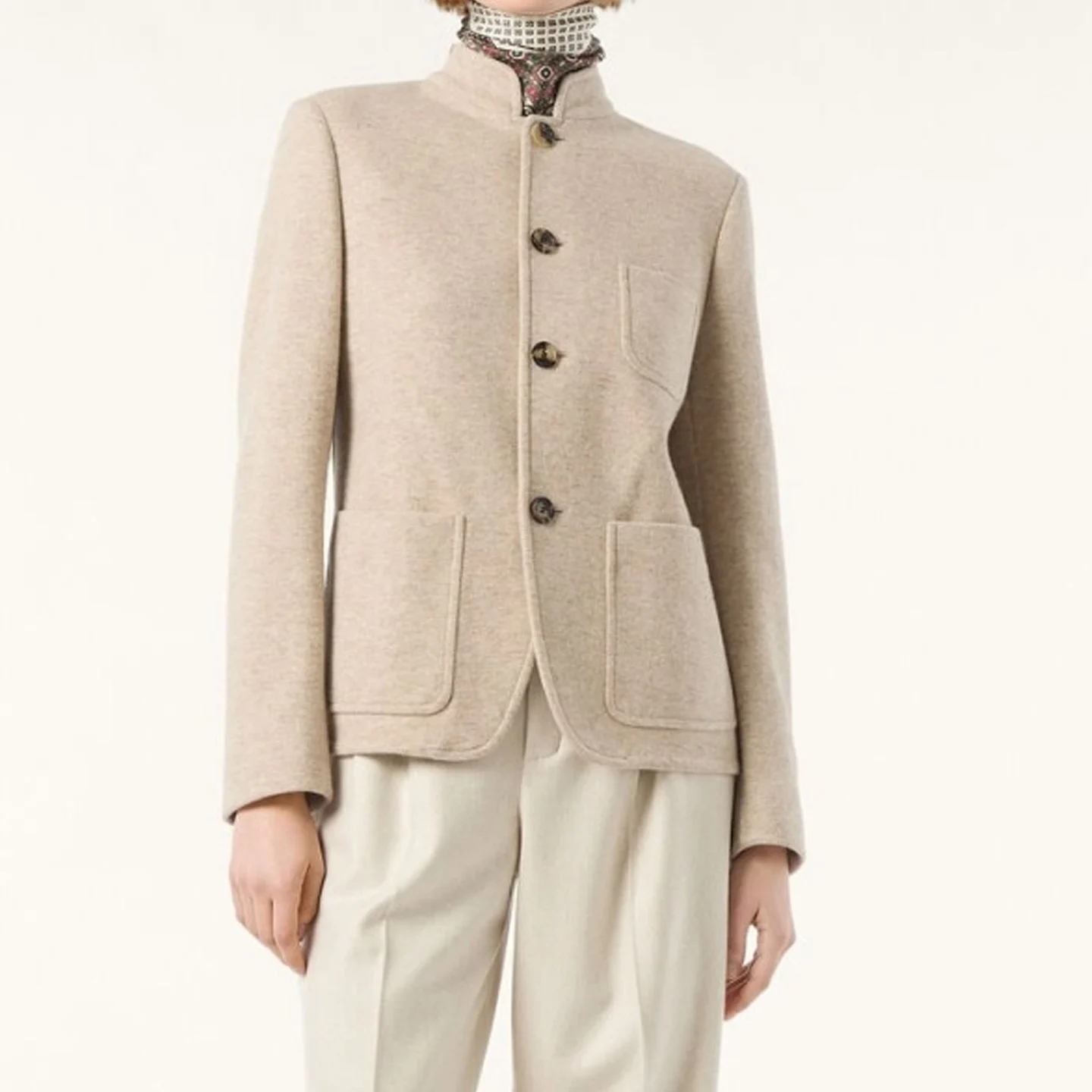 2026 Spring New Arrival: High-Quality Two-Tone Stand Collar Wool Suit For Women
