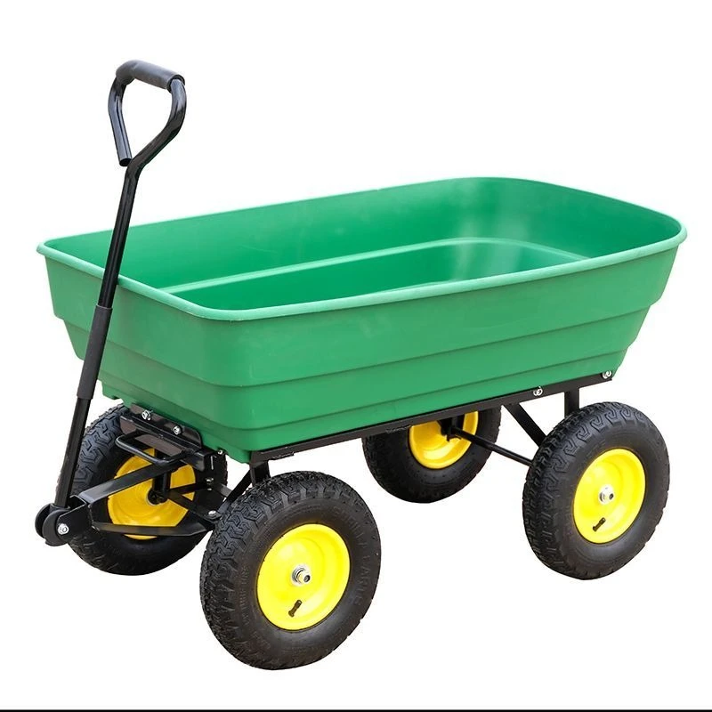 

Four wheel dump truck small trailer pulling goods plastic hand pulled