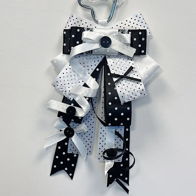 Knopf-Spitzenband Polka-Dot-Schleife Konzert-Stützstab Anhänger Damenkleid Niedliche Lolita-Halstuchschleife Handgefertigtes Accessoire – Detail 3