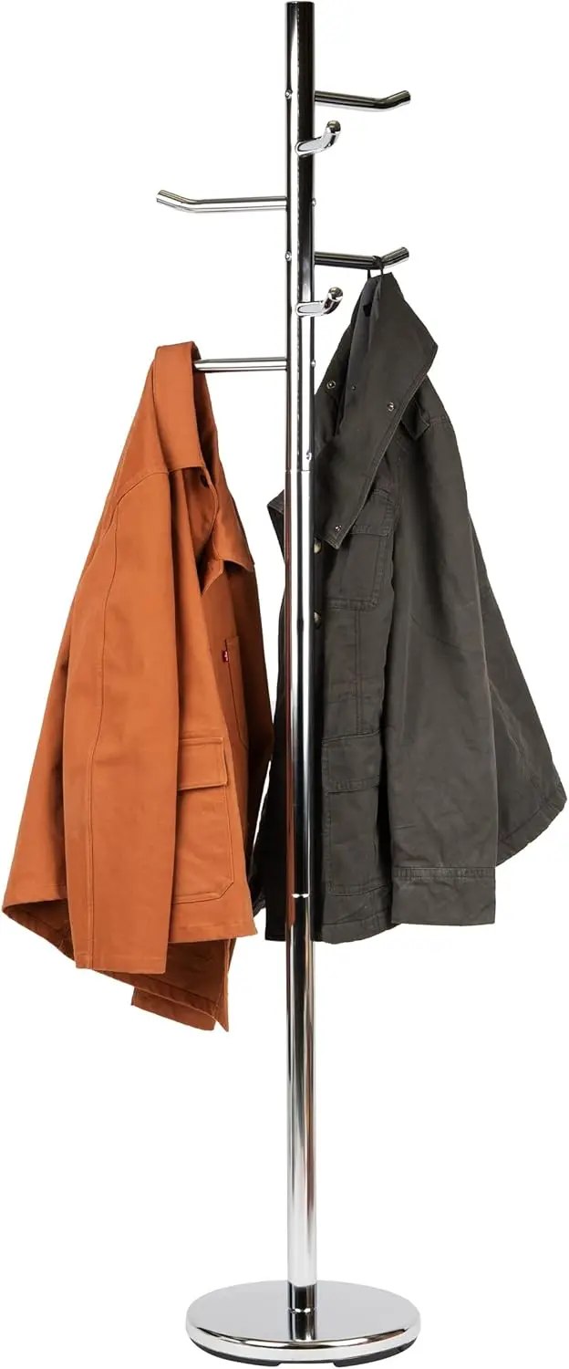Freestanding Coat Rack, Multi-Hook Organizer for Office or Entryway, Metal, Silver