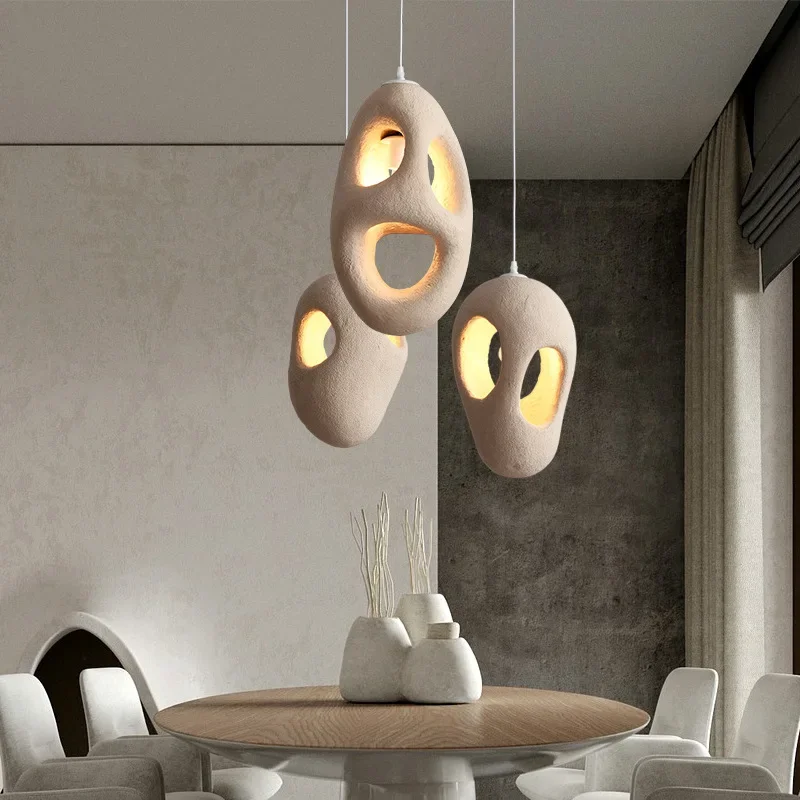 New Japanese Wabi Sabi Porous Shaped Pendant Light Nordic Minimalist Creative Home Bedroom Bedside Decoration Pendant Light