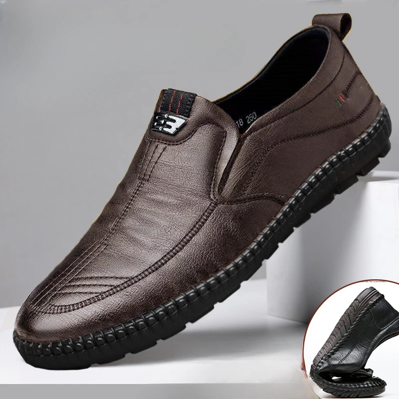 Heren Lederen Loafers Modieuze Casual Formele Schoenen Voor Heren Buiten Ademende Slip-On Rijschoenen Mannelijk Werk Kantoor Sneakers