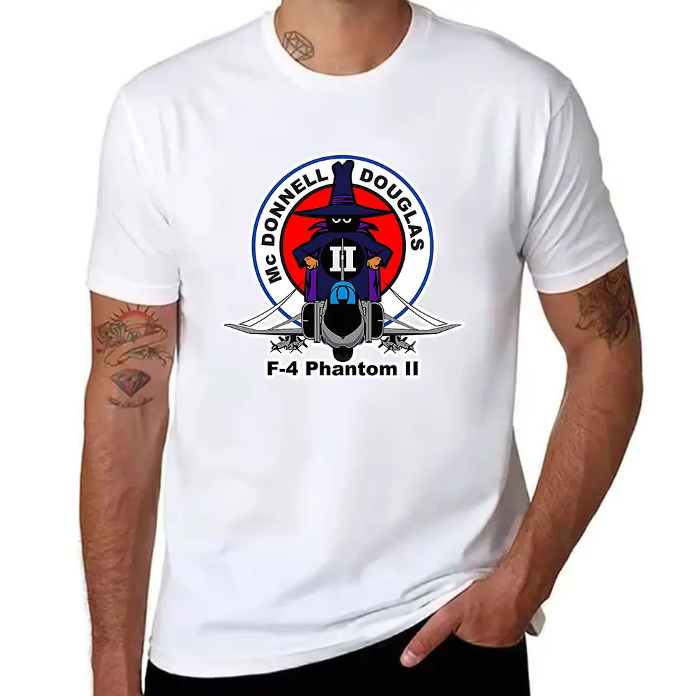 Men's Cotton T-Shirt McDonnell Douglas F-4 Phantom II Wizard Graphic Print Casual Short Sleeve Tee