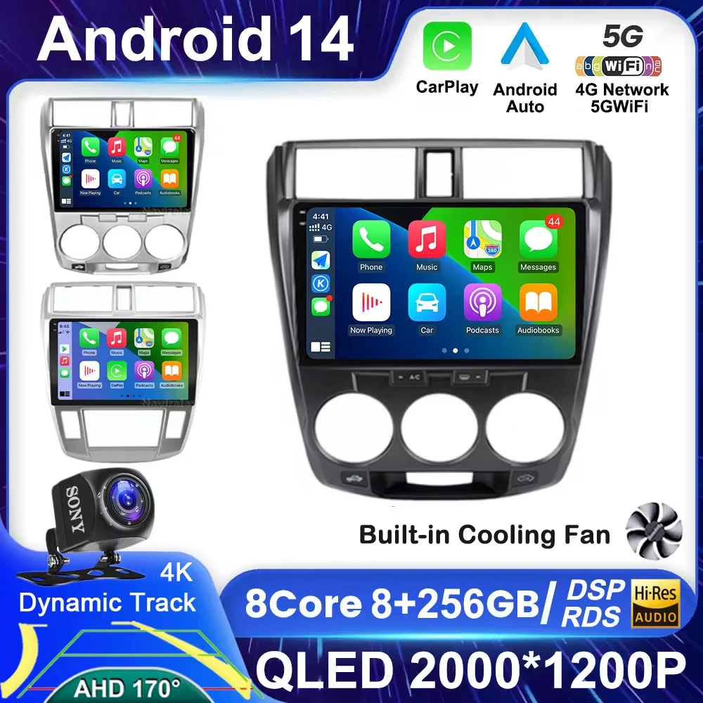 

Android 14 для Honda City 2008 2009 2010 2011 2012 2013 - 2016 Автомагнитола стерео Авто аудио GPS мультимедийный плеер Carplay WIFI + 4G