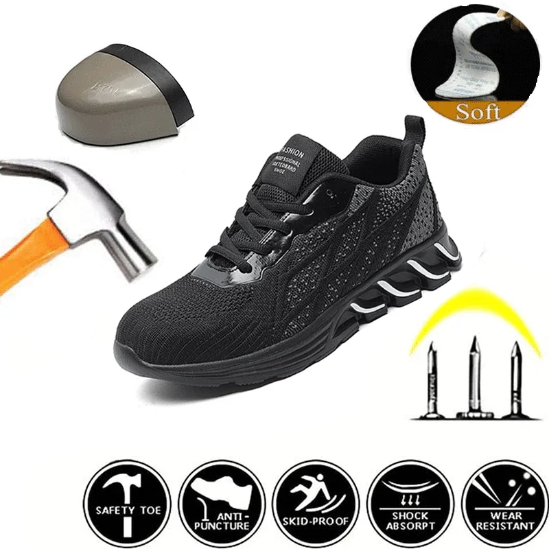 Men's Work Safety Shoes, Steel Toe Shoes, Puncture Resistant, Impact Resistant, Wear-resistant Outdoor Fashionable Sports Shoes