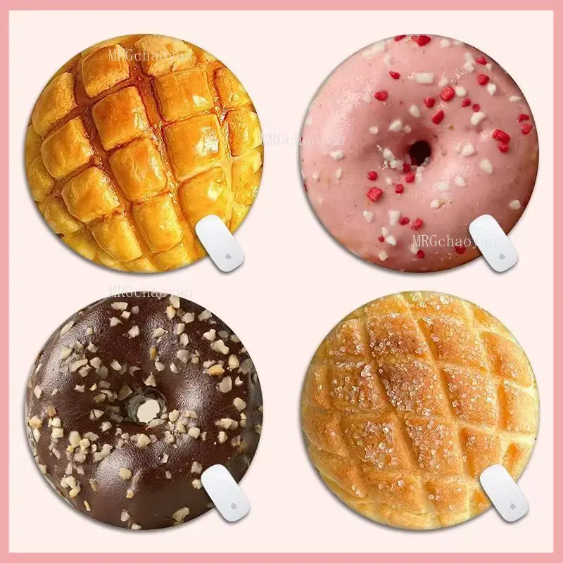 Creative round Small mouse pad HD food doughnut bread print design rubber table pad portable anti-slip pad desktop decoration