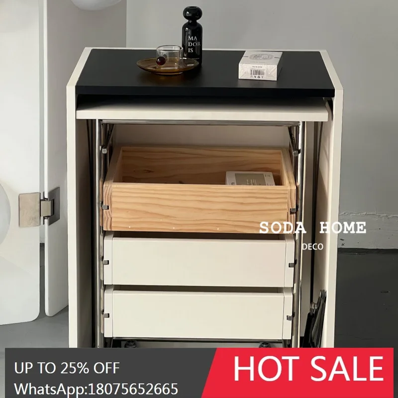 

MJY Vintage Solid Wood Foldable Rectangular Invisible Bedside Table Movable Small Trolley